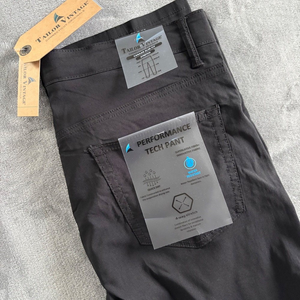 Tailor Vintage Performance Tech Pants Mens Camara Slim‎ Fit Stretch Black 38x30